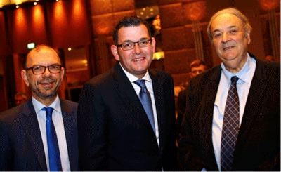 Rabbi Ralph Genende, Premier of Victoria, the Hon. Daniel Andrews MP, President of CHC Mr Robert Weil. Photo: Peter Haskin