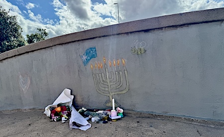 Flowers placed on the bridge