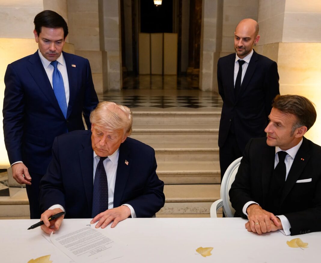 President Donald J. Trump signs a Memorandum of Understanding between the Islamic Republic of Iran and the United States at the Palace of Versailles, France on June 17, 2026