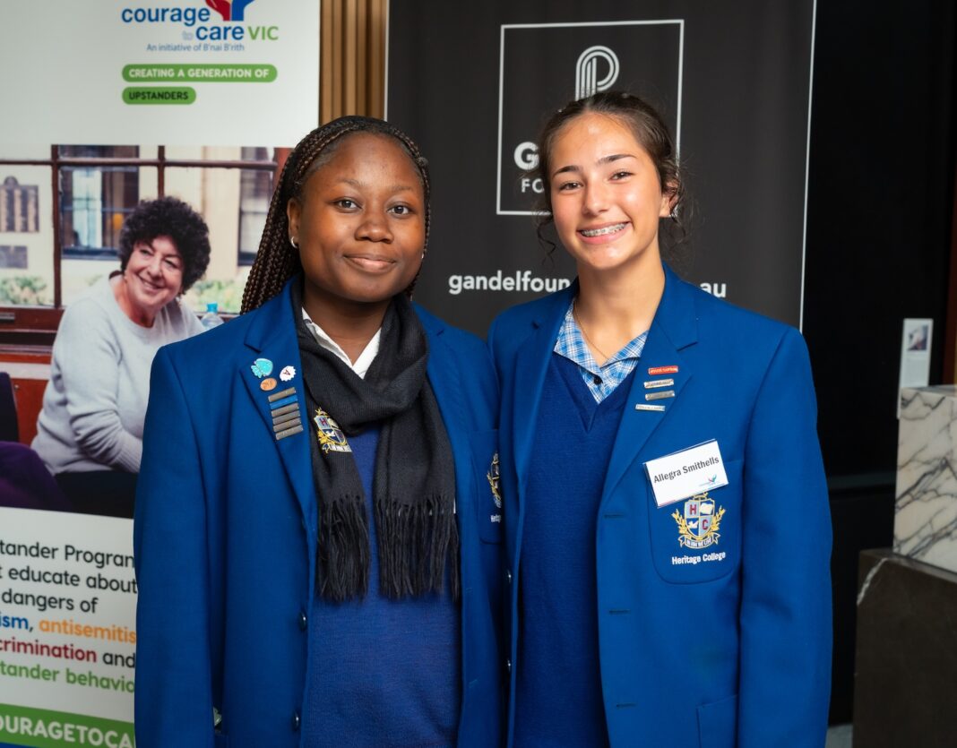 Student Iremide (left) and student Allegra (right) at a Courage to Care event at Gandel Gallery earlier this year.
