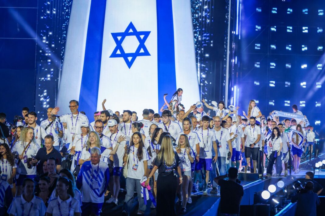 Opening ceremony of the 22nd Maccabiah Games at Teddy Stadium in Jerusalem, July 1, 2026. Thousands of athletes from around the world are taking part in the Maccabiah Games, often referred to as the “Jewish Olympics.” (Photo: Danny Maron/Flash90)