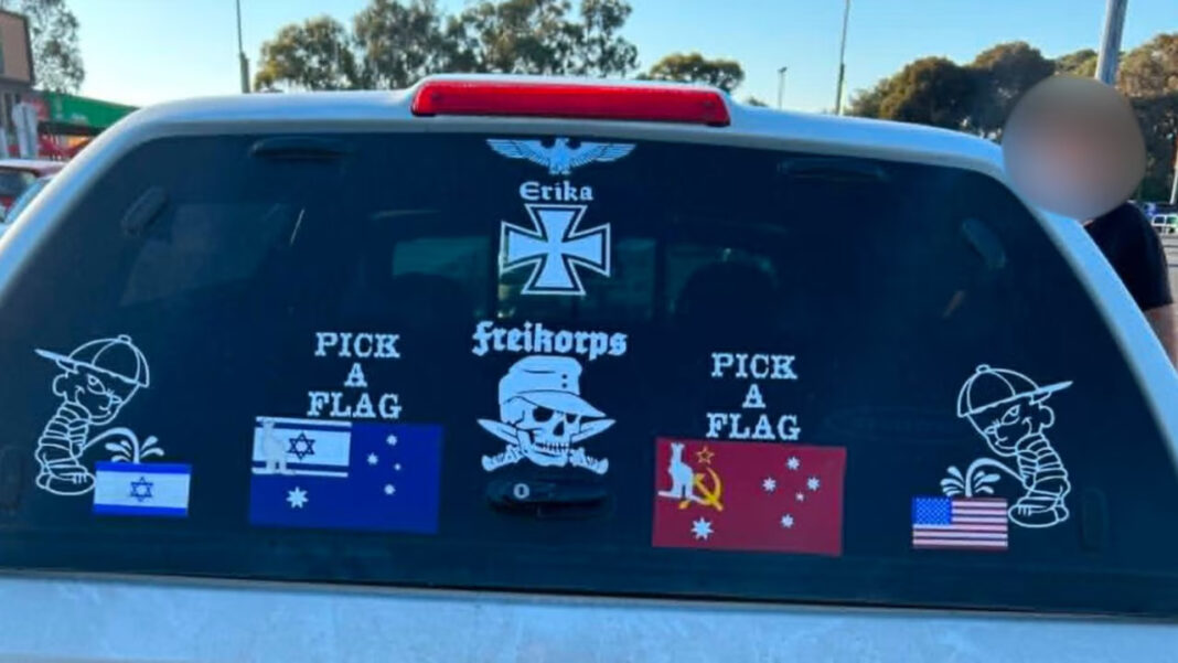 The vehicle seen in Geelong with Nazi and antisemitic stickers
