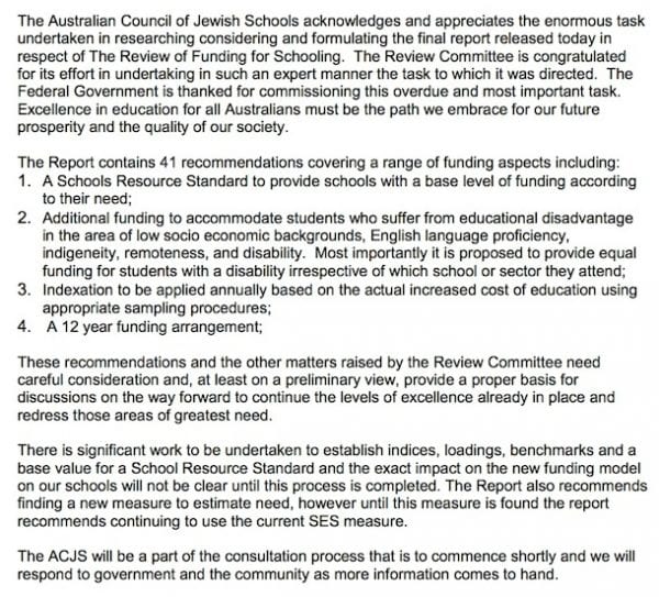 ACJS - MEDIA RELEASE - RELEASE OF REVIEW OF GONSKI REPORT