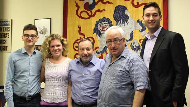 Dean Sherr, Jessica Conish, Professor John Rosenberg, Michael Danby and Josh Burns