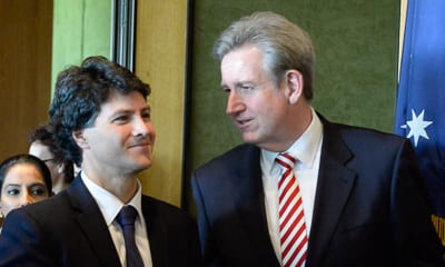 Minister Victor Dominello and Premier Barry O'Farrell photo: Henry Benjamin