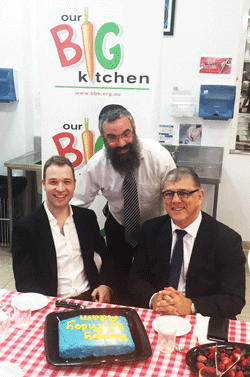 Happy birthday, Adam. Adam Zarth, Rabbi Dovid Slavin and John Ajaka