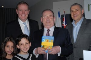 Melbourne Book Launch  l-r Peter Costello, contributor George Szalmuk [with grandchildren] and Danny Lamm