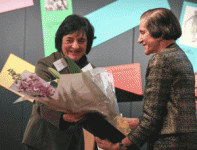 Professor Suzanne Rutland presents Governor Dame Marie Bashir with a bouquet