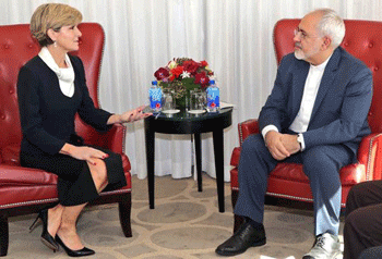 Australian Foreign Minister Bishop meets Iranian Foreign Minister Zarif in New York Photo supplied