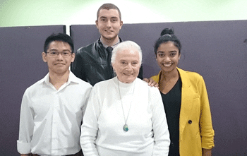 Eva Grindstone with Shalom students