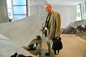 Sydney architect David Phillips checks out the Gehry designed staircase. Photo: Henry Benjamin